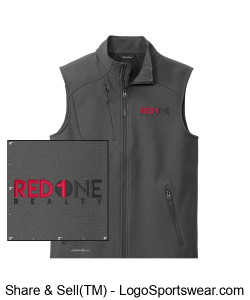 Eddie Bauer Grey Mens Soft Shell Vest - Red 1 Realty Embroidered Logo Design Zoom